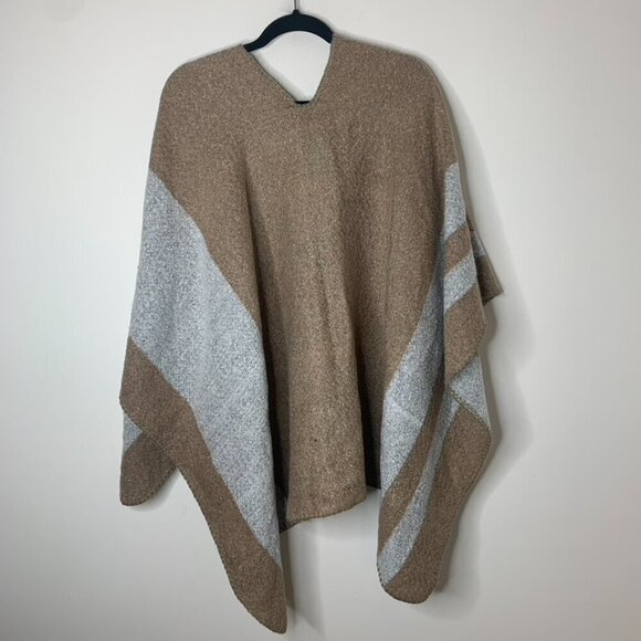 Women's Blanket Shawl Wrap Poncho Open Front Cape Brown Grey Fall Neutral - Picture 15 of 16